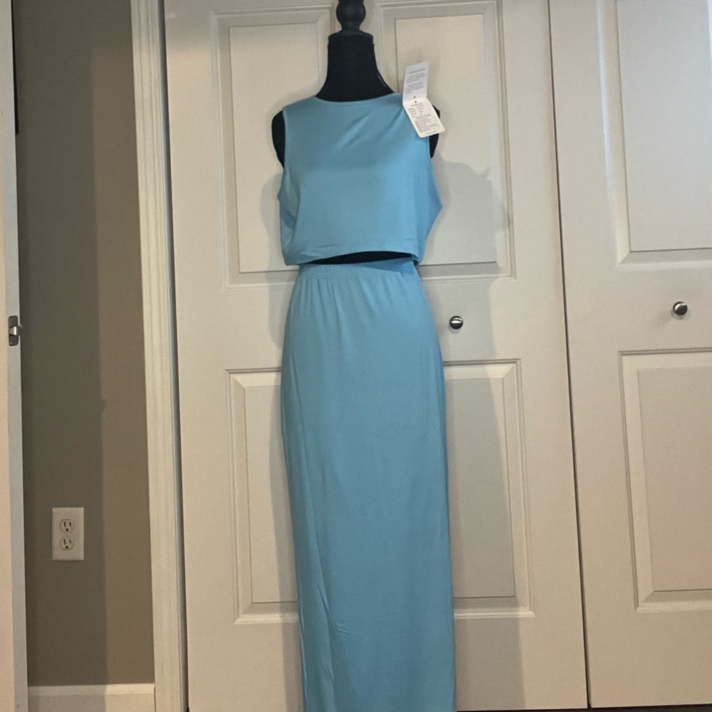 NWT 2 Piece Summer Dress Sets, High Split Long Skirt with Crop Tank Top, XXL